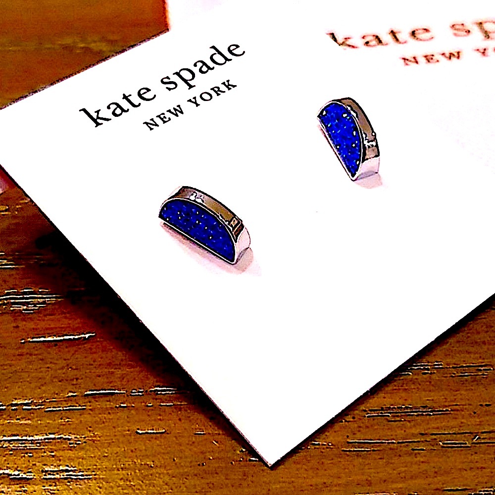 NEW Kate Spade Sliced Scallop Pave Stud Earrings in Light Sapphire